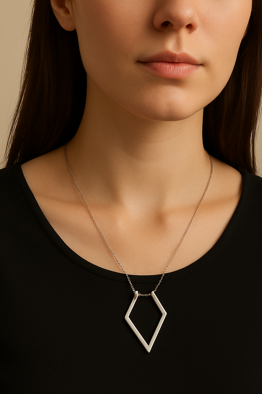 Rhombus Ring Holder Necklace - Silver