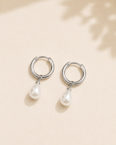 Pearl Droplet Earrings - Silver