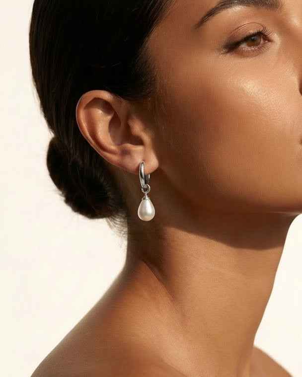 Pearl Droplet Earrings - Silver
