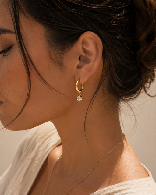Stone Droplet Earrings - Gold