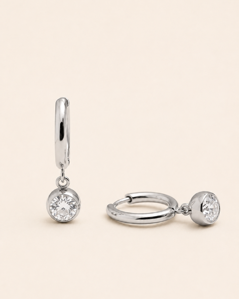 Stone Droplet Earrings - Silver