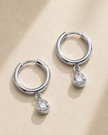 Stone Droplet Earrings - Silver