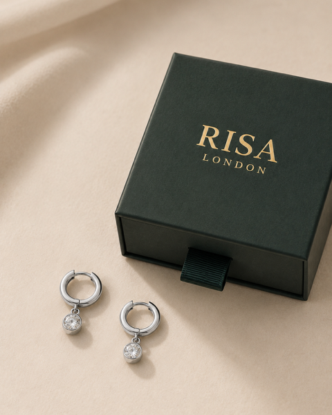 Stone Droplet Earrings - Silver