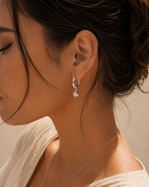 Stone Droplet Earrings - Silver